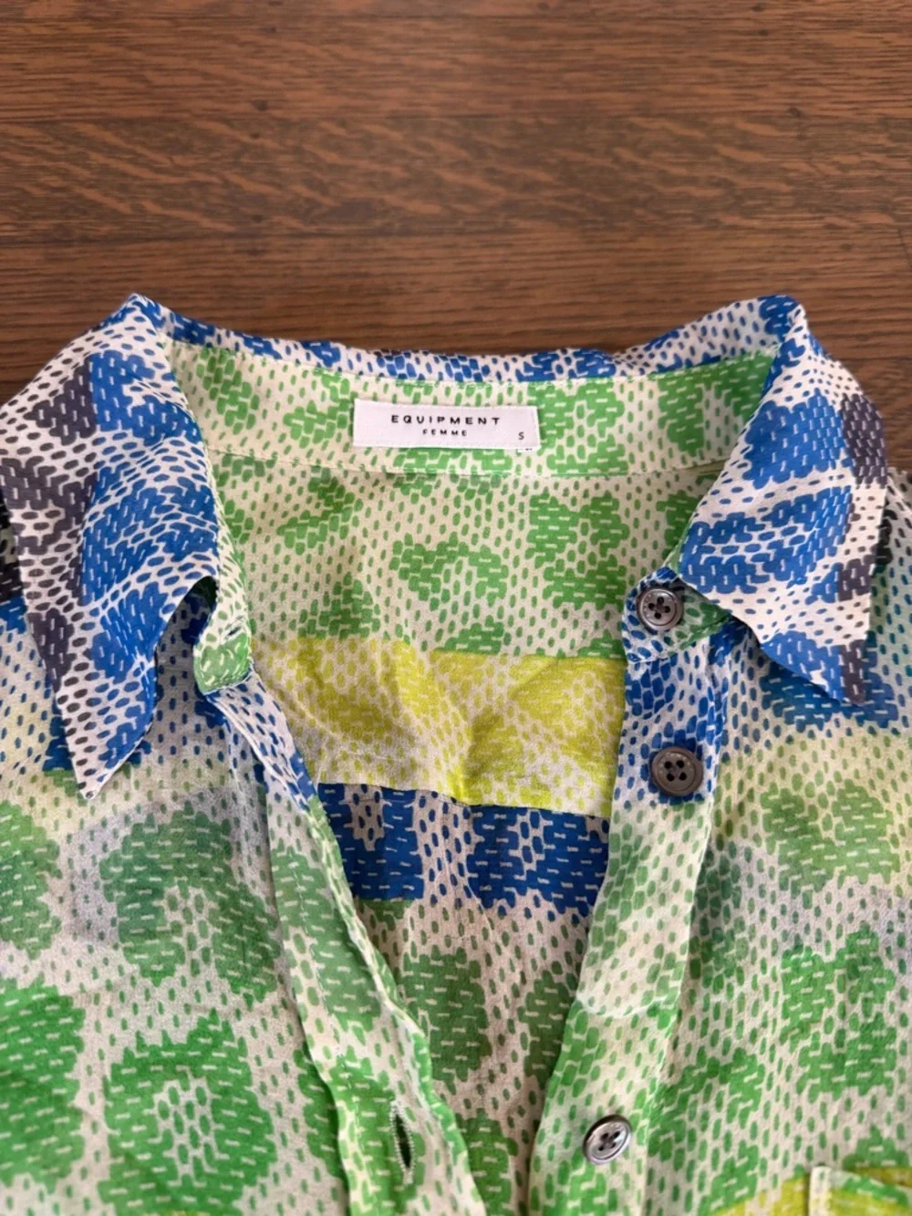 Equipment Silk Blouse Combo Green Blue Yellow Print Small EUC